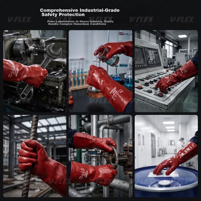 SHENGLI V-FLEX® VGR635 Natural Latex Industrial Chemical Resistant Gloves Oil Resistant Acid and Alkali Resistant Corrosion Resistant Rubber Gloves 35cm Black and Orange 2 Pairs Pack 5