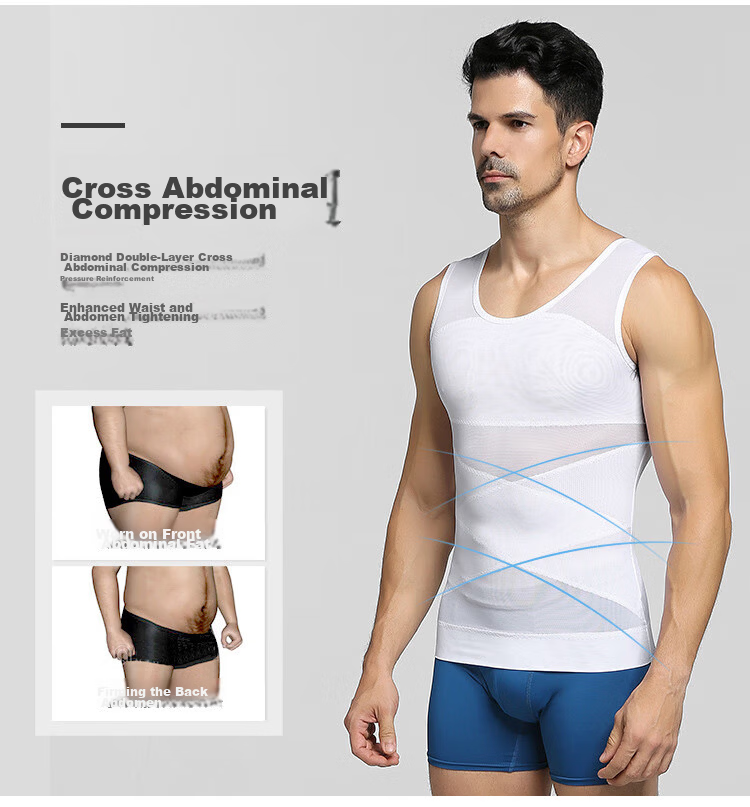 LangSha Men's Slimming Vest Waist Shaping Body Shaper Breathable Mesh Compression Chest Binder Fitness Tummy Control 7