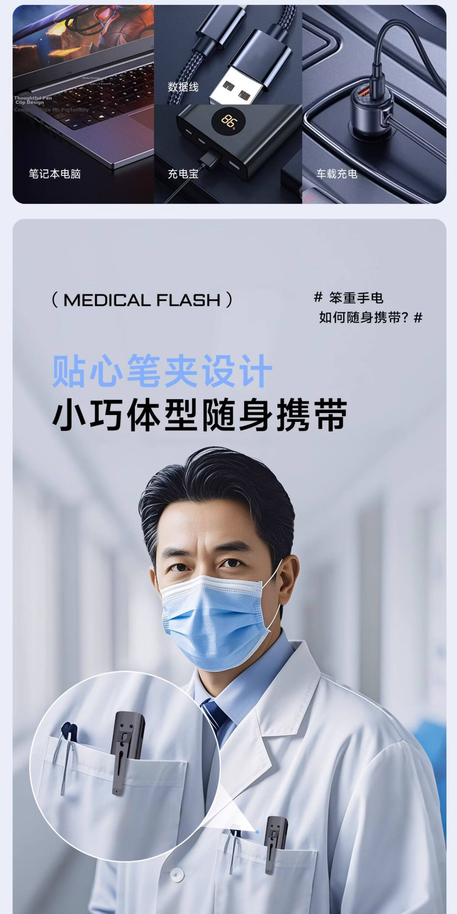 AUX Medical Flashlight Pupil Penlight Ophthalmology ENT Oral Examination Nurse Inspection Pen Yellow White Blue 15
