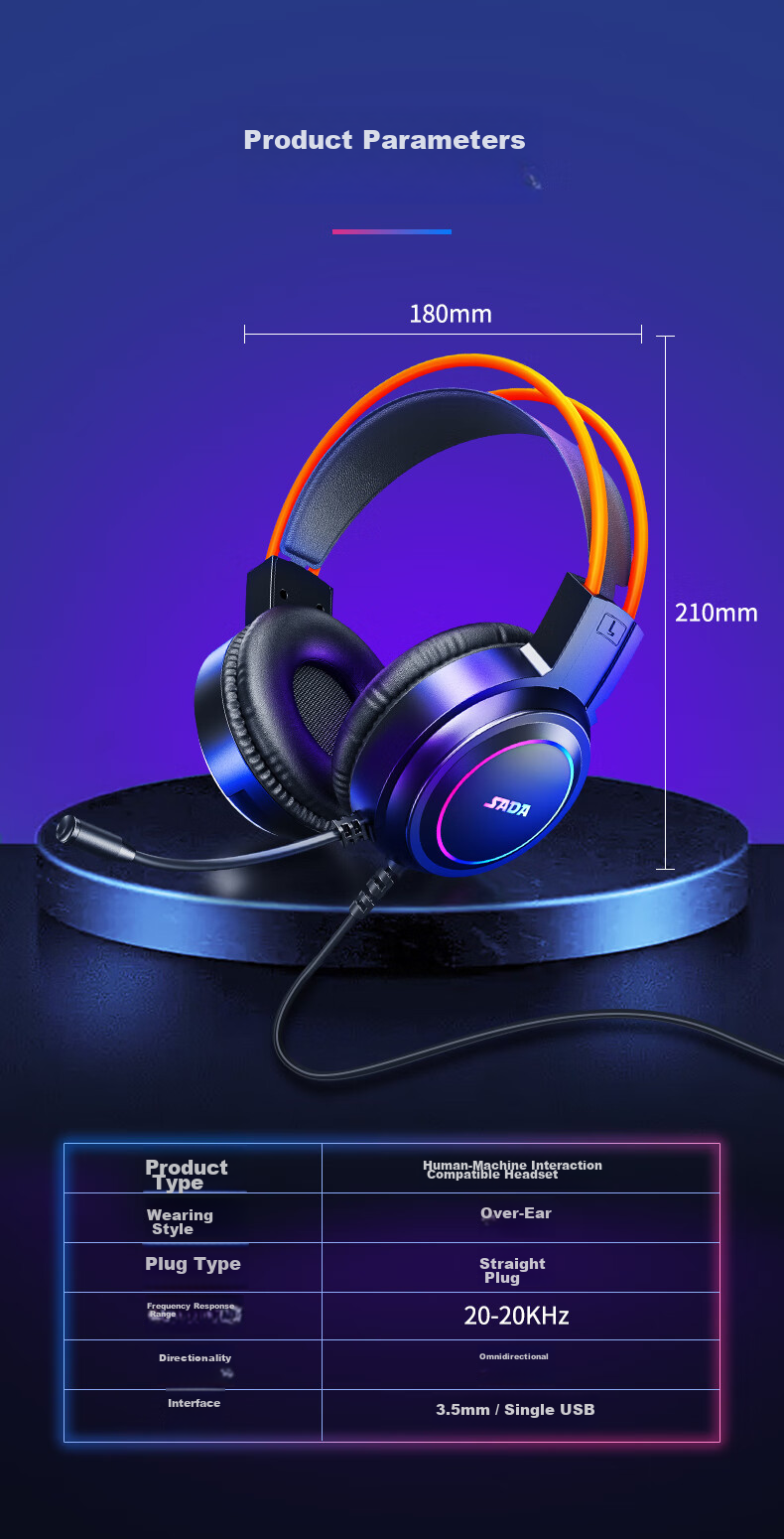 Saida Gaming Headset with Microphone, Over-Ear Design for E-Sports, Internet Cafes, Gaming, Sound Positioning, Music, Online Classes, Live Streaming, 3.5MM Wired Computer Headphones H-08 9