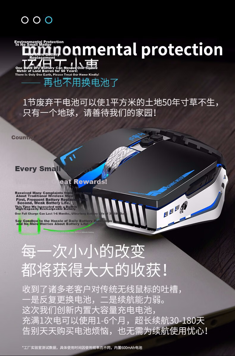 EWEADN G305 Wireless Gaming Mouse, Office Bluetooth Dual-Mode Mechanical Mouse, Rechargeable Mouse for Desktop Computer, Tablet, Laptop Peripherals, PUBG E-Sports Accessories, Yimoo White 9