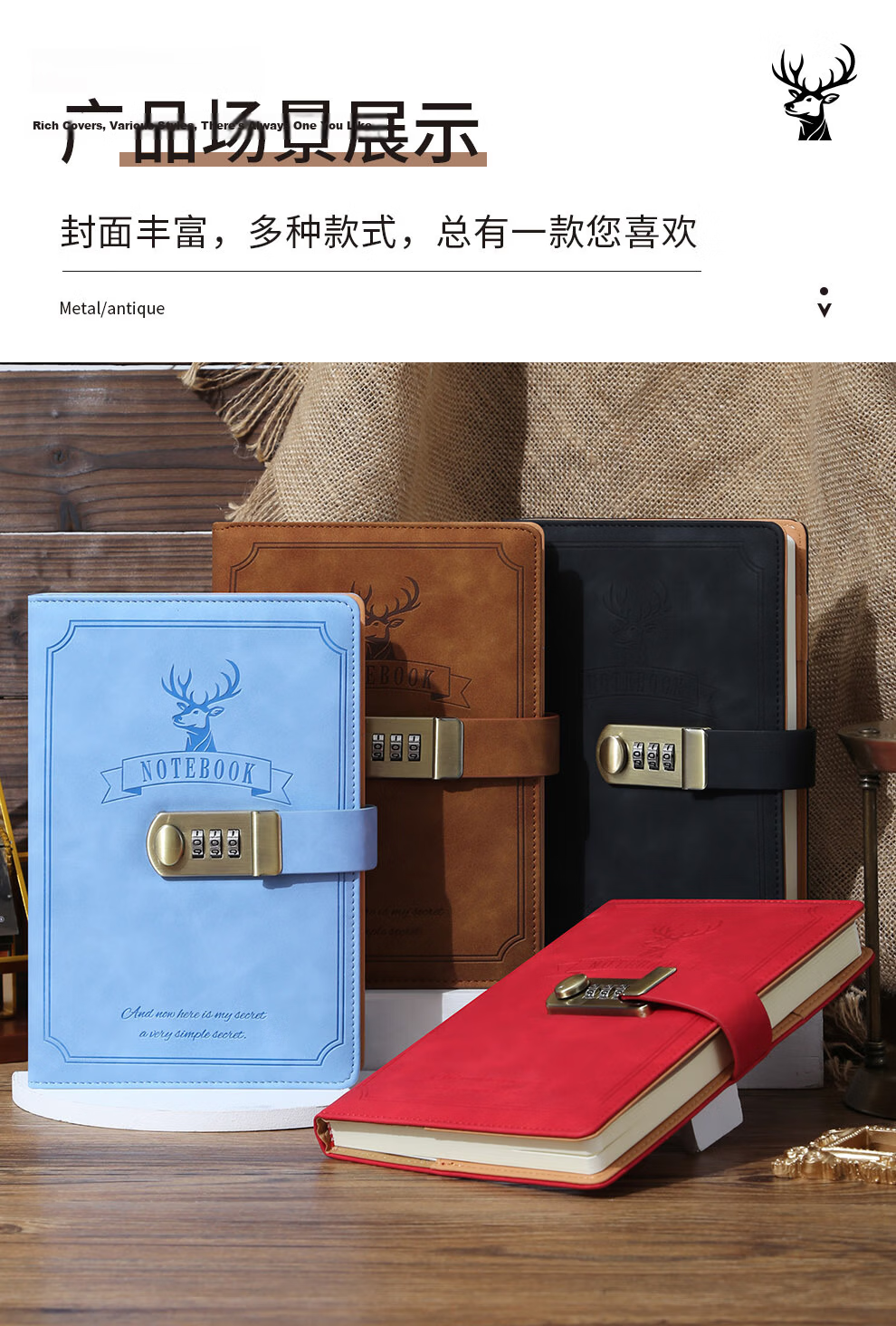 Faramon Vintage Lockable Creative Diary Notebook Simple A5 Thickened Journal Student Stationery Red 12