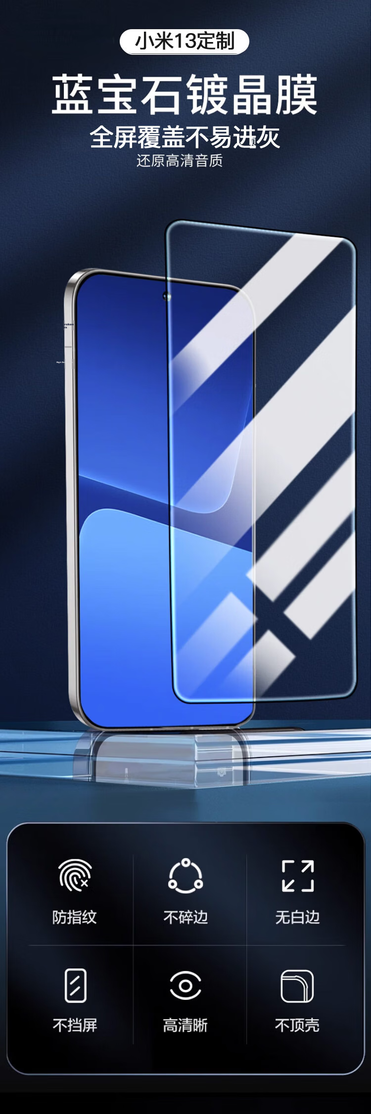 MAIKUQI Tempered Glass Screen Protector for Xiaomi 13/14, HD Full Coverage Anti-Fingerprint Glass Film, 2-Pack 1