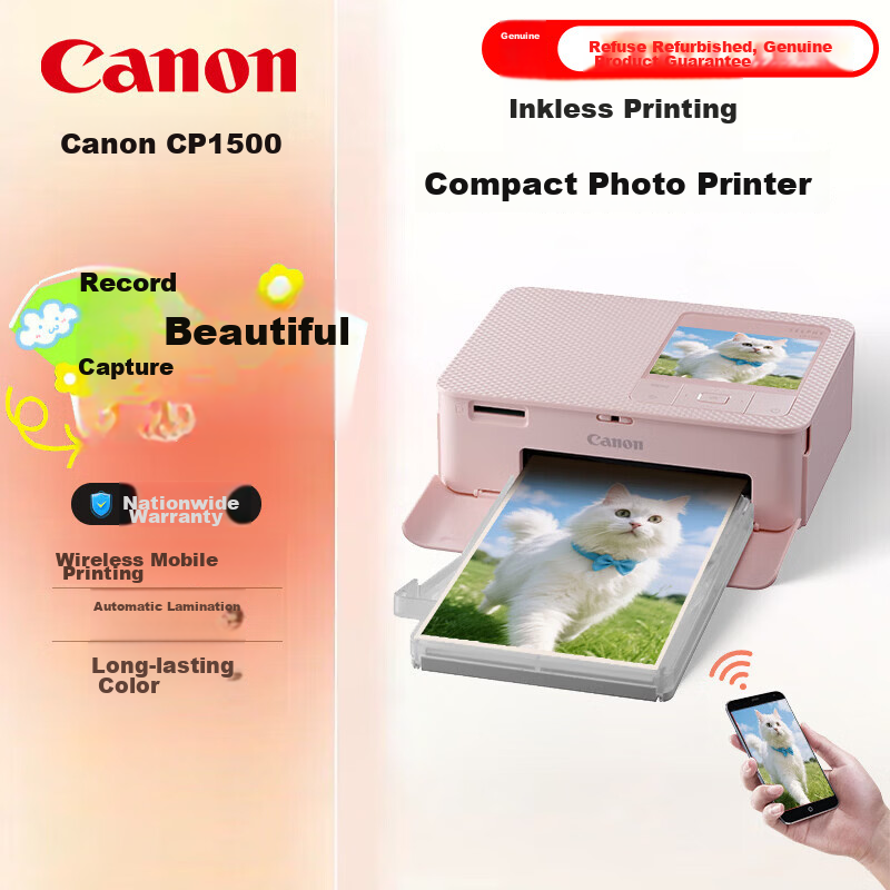 Canon CP1500 Wireless Mobile Photo Printer Home Thermal Sublimation Portable Photo Printer CP1500 Pink Official Standard Edition