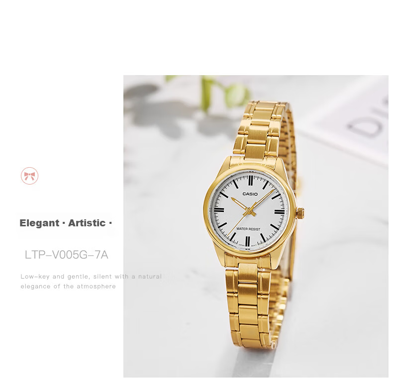 CASIO Watch, Simple Analog Steel Strap Small Dial Quartz Women's Watch, Valentine's Day Gift, LTP-V005GL 25