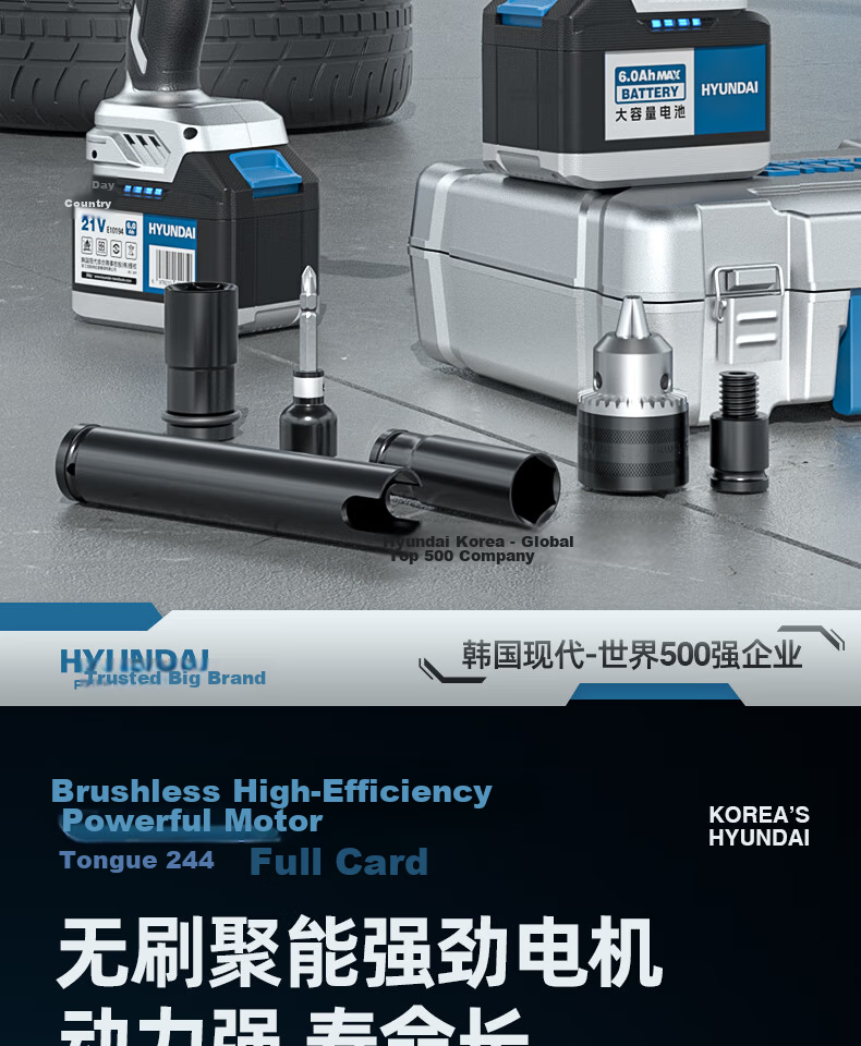 HYUNDAI Korean Modern Lithium Battery Brushless Electric Wrench Rechargeable Impact Wrench Socket Set for Auto Repair 5