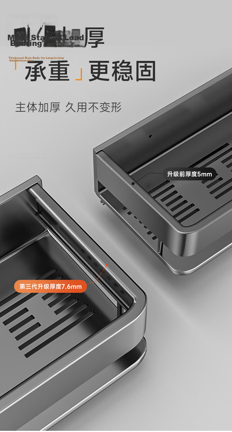 Baihan Bathroom Storage Rack, No Drilling Required, Toilet Washstand Wall-Mounted Thickened Storage Shelf, Wall-Hanging Rack 3