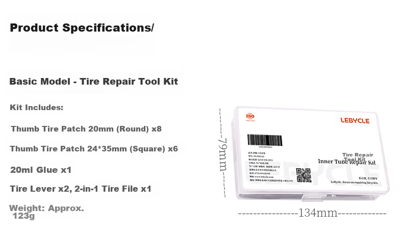 LEBYCLE Mountain Road Bike Tire Repair Tool Kit Portable Inner Tube Patch Glue Film with Tire Lever and Tire File 2