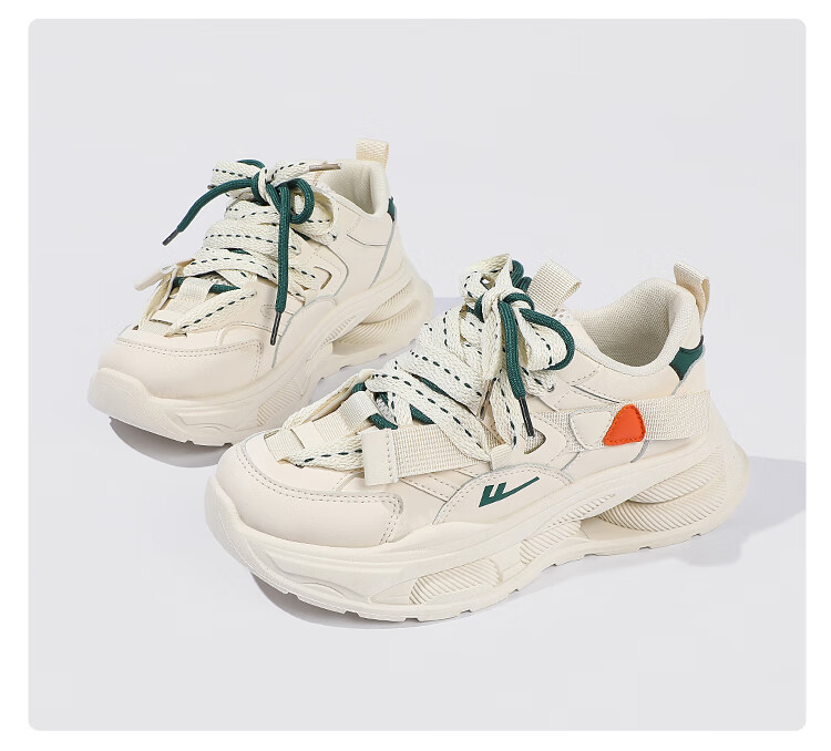 Huili Women's Thick-Soled Dad Shoes, Versatile Casual Shoes, Retro Sports Trendy Shoes, F546C, Beige/green, Size 37 22