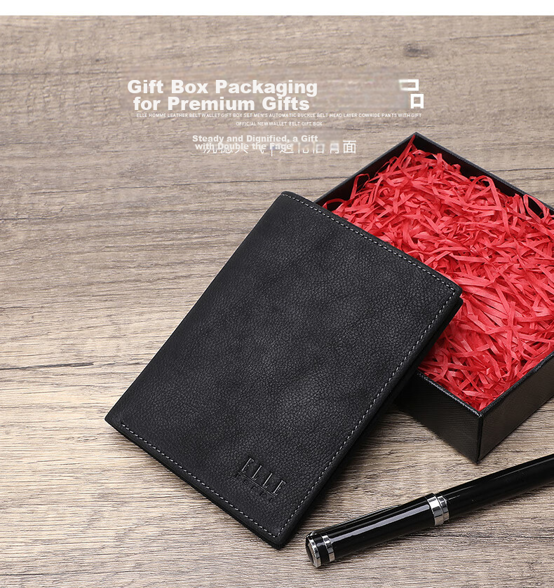 ELLE HOMME Men's Short Wallet First Layer Cowhide Multifunctional Card Holder Horizontal Wallet 01530 Birthday Gift for Men 2