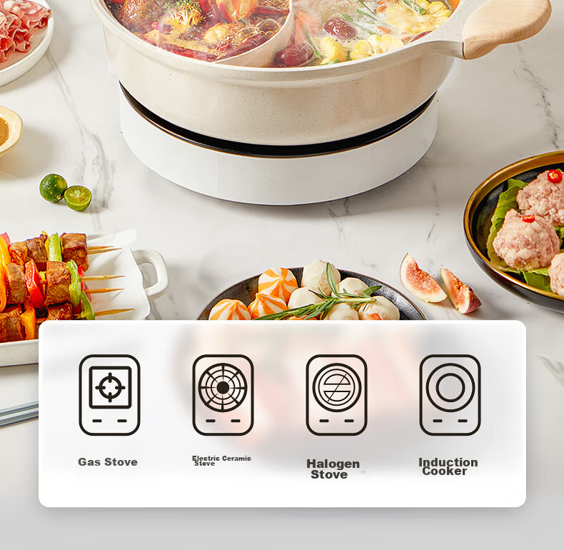 Chuida Huang 30cm Non-Stick Dual Hot Pot Thickened Soup Pot Compatible with Induction Cooker for 4-6 People 11