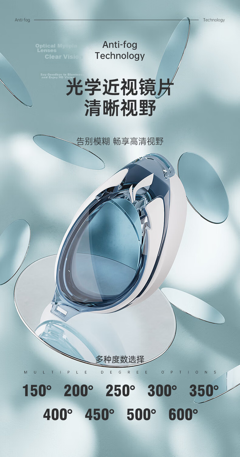 LI-NING Women's Swimming Goggles and Swim Cap Anti-Fog Men's High-Definition Swimming Glasses Prescription Swimming Goggles White 24-19 6
