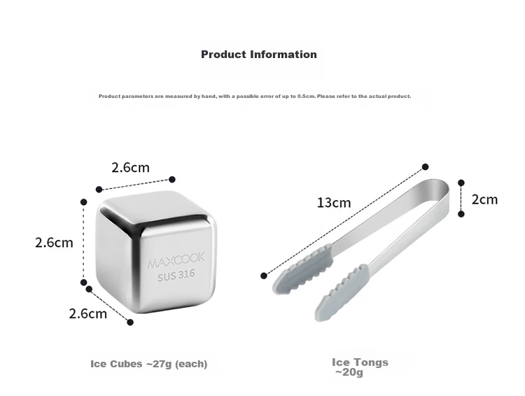 Maxcook (MAXCOOK) 316 Stainless Steel Ice Cubes Ice Pellet Ice Tray Mold 6 Pieces + Silicone Ice Tongs + PP Box MCPJ0924 16