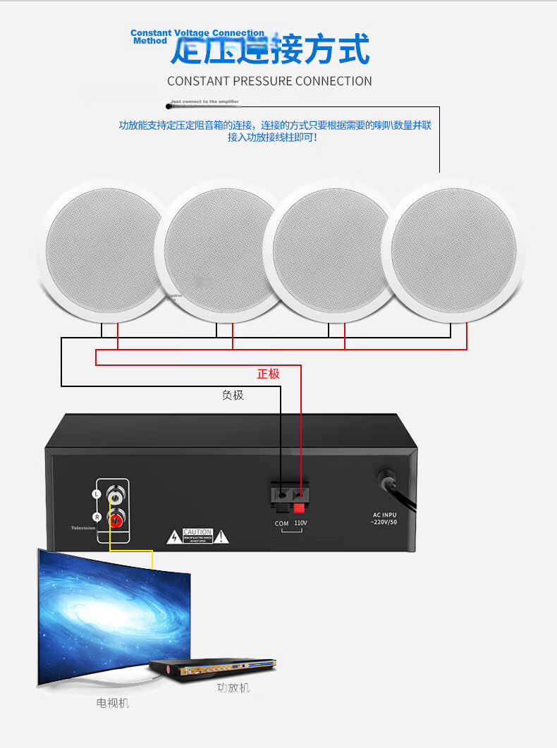 HYUNDAI 100W Bluetooth Constant Voltage Amplifier High Power Public Broadcasting Amplifier Ceiling Speaker Wall-mounted Speaker Ceiling-mounted Home Theater System SU-901 10
