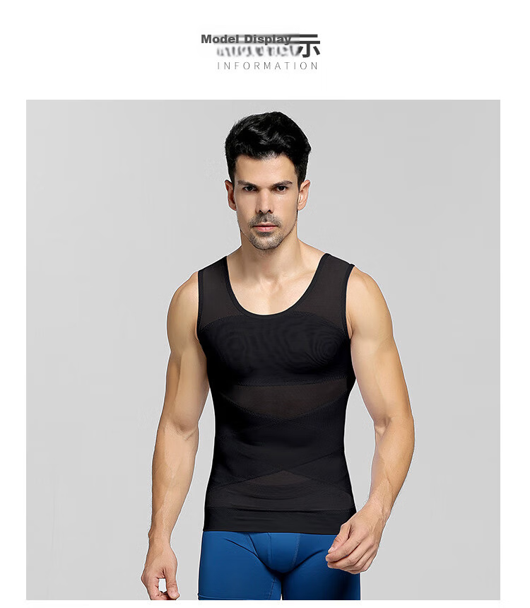 LangSha Men's Slimming Vest Waist Shaping Body Shaper Breathable Mesh Compression Chest Binder Fitness Tummy Control 12