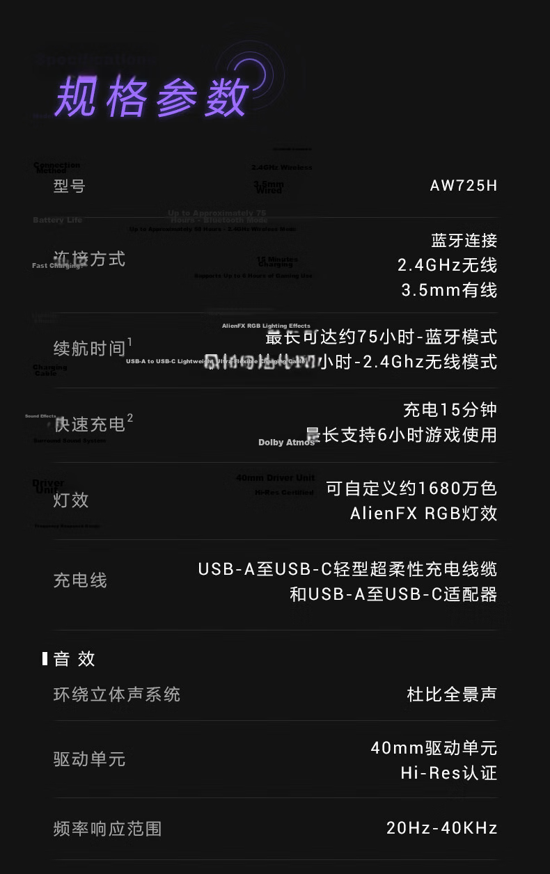 Alienware AW725H Bluetooth Wireless Gaming Headset Compatible with Tri-Band Action Headphones, Smart Noise Cancellation, Long Battery Life [JINGDONG Exclusive] White 20
