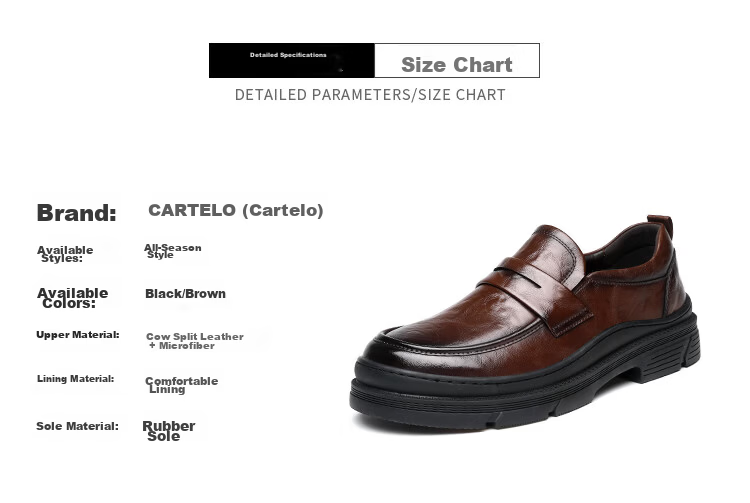 CARTELO Men's Slip-On Casual Leather Shoes with Thick Soles, Hand-Scratched Texture, Wrinkle-Resistant Design, Men's Loafers, Style 9867, Black, Size 44 6