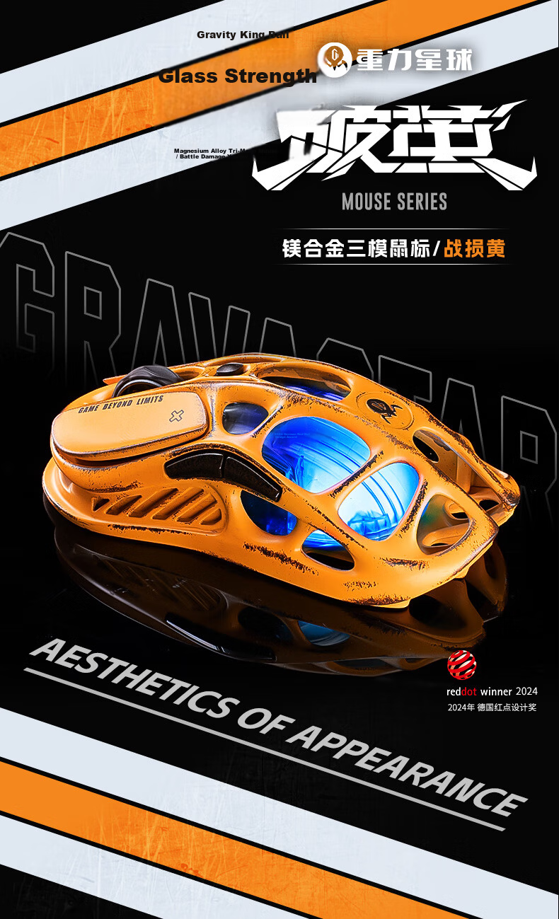 GravaStar Wireless/wired Bluetooth Gaming Mouse, Tri-Mode E-Sports Mouse, Magnesium Alloy 29-Hole Lightweight Hollow Design, 3395 Long Battery Life, Macro Buttons, RGB, Professional Silver 2
