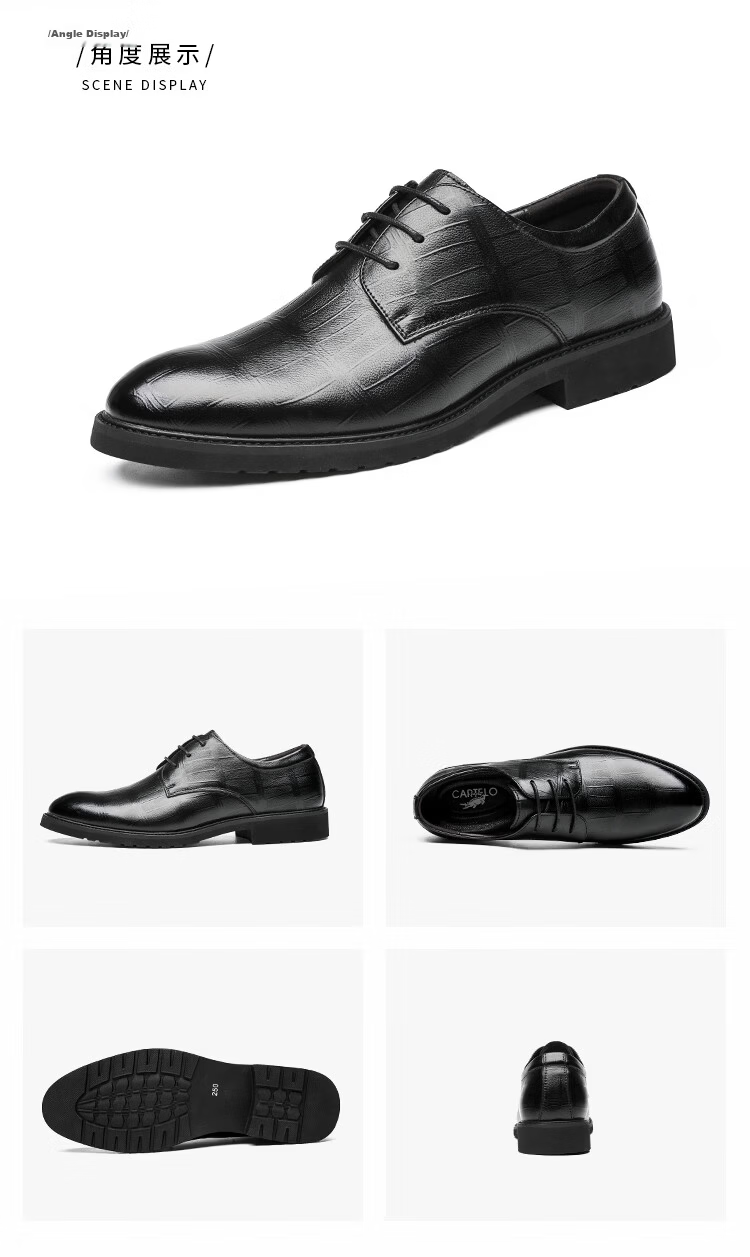 CARTELO Soft Cowhide Men's Leather Shoes, Business Formal Shoes, Height-Increasing Men's Shoes, Fleece-Lined Leather Shoes for Men, 9585, Brown, Size 42 24