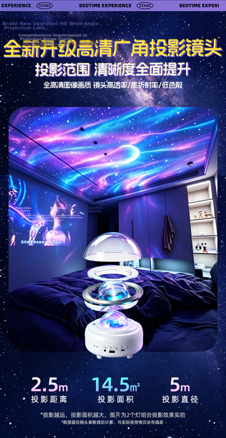 Jingqian Mantianxing Full Room Projection Star Night Light Bedroom Starry Sky Lamp Small Night Light Couple Atmosphere Lamp Children's Birthday Practical Gift 9