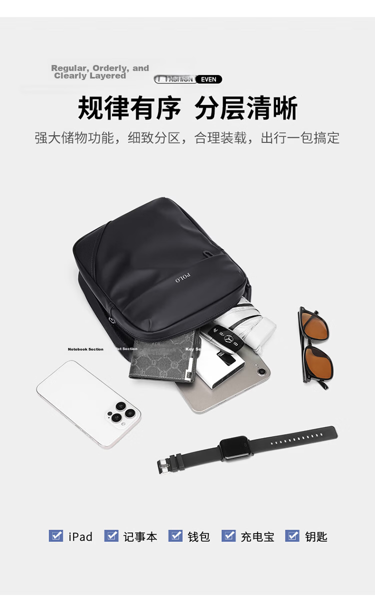 POLO Shoulder Bag for Men, Durable Crossbody Bag, Lightweight IPad Bag, Vertical Phone Bag, Sports Messenger Bag, Commuter Shoulder Bag 6