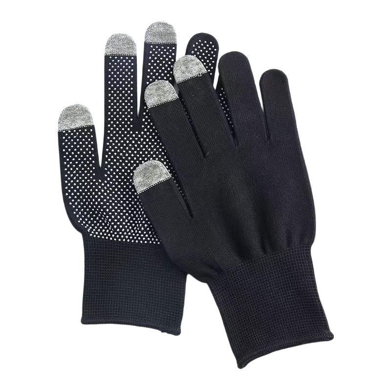 Minggu Dot Bead Touchscreen Thin Work Gloves 10 Pairs/Pack Nylon PVC Dot Anti-Slip Wear-Resistant Breathable Black
