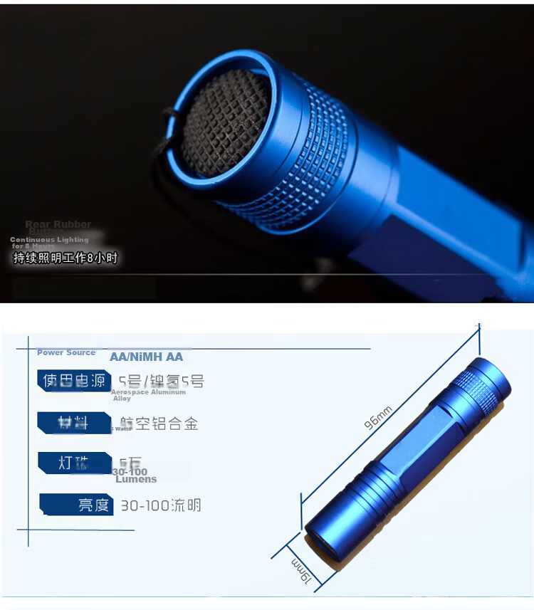 BWNK Aluminum Alloy Splash-Proof No.5 High Brightness Portable Flashlight Gift Box Set Blue 10