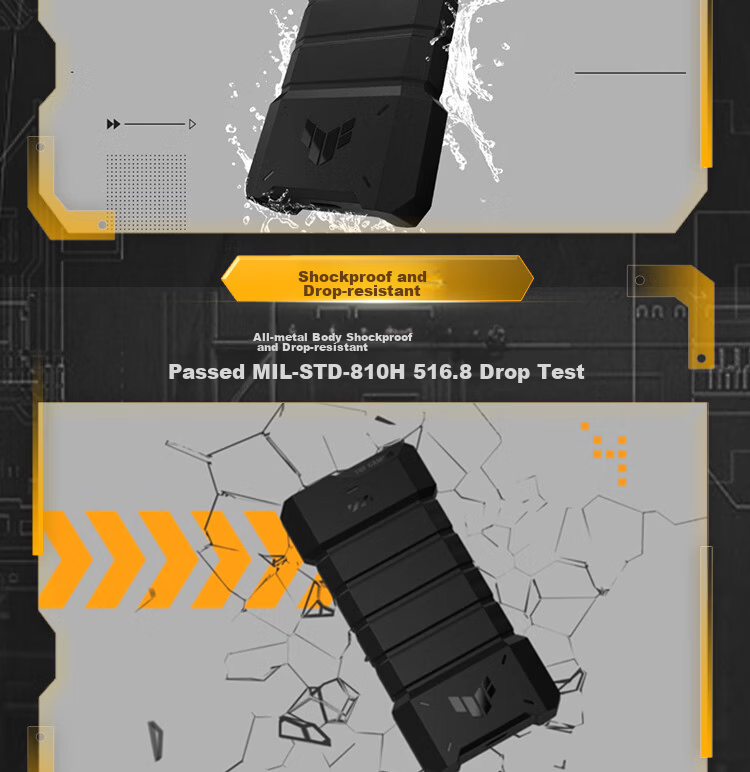 ASUS TUF GAMING Armor 20 M.2 High-Speed Portable SSD Enclosure NVME/SATA IP68 Waterproof Dustproof 1.2m Drop Resistant 20Gbps 4