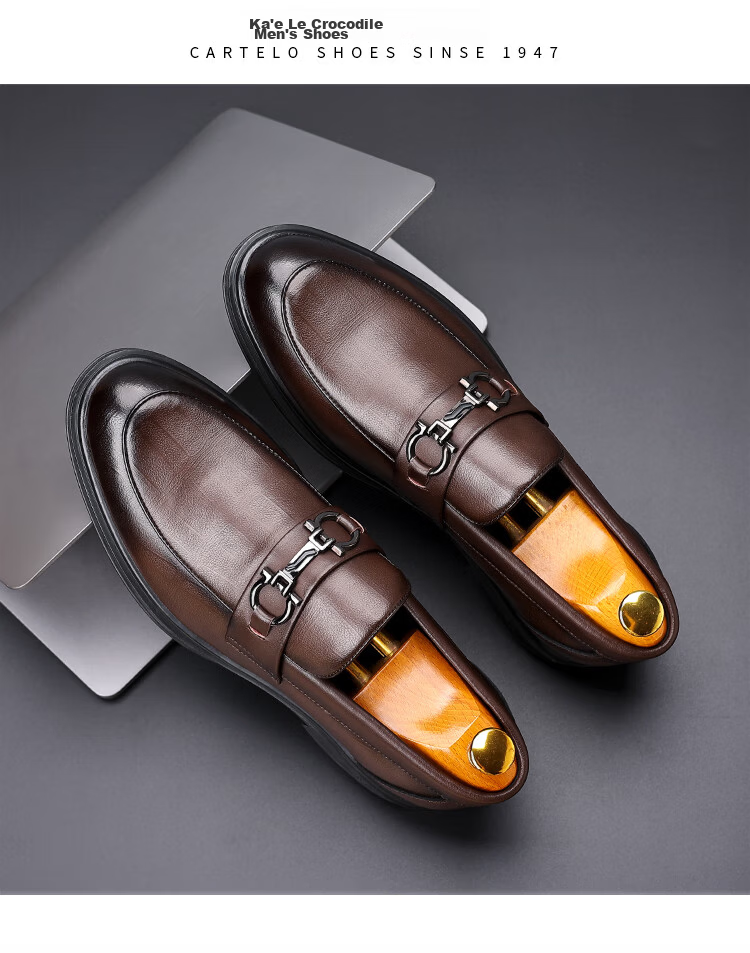 CARTELO Men's Loafers, Business Casual Leather Shoes, Plaid Breathable Slip-On Formal Leather Shoes for Men, 9902 Black, Size 39 19