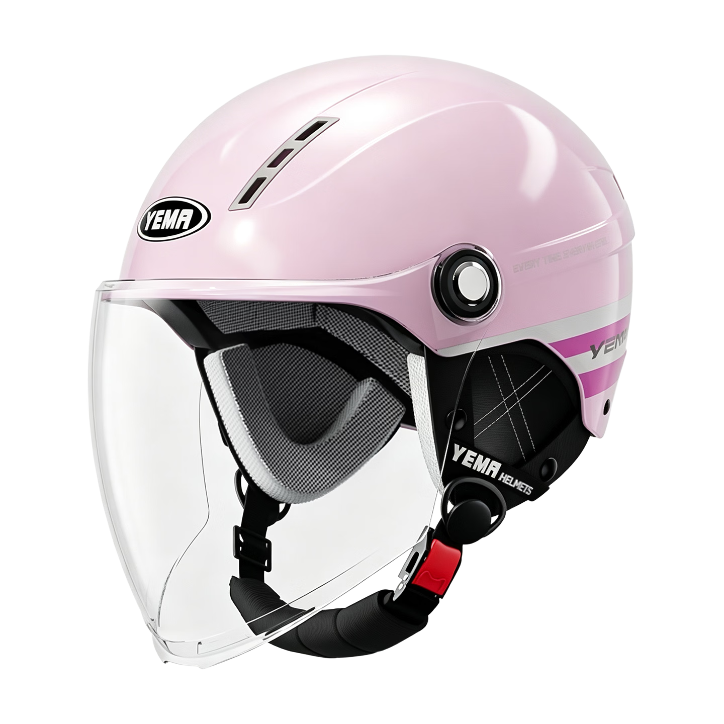 YEMA 3C Certified 359S Electric Motorcycle Helmet for Men And Women, Lightweight Autumn/winter Half Helmet, Electric Scooter Safety Helmet, All-Season Use, Cherry Pink with Floral Band And Long Clear Visor