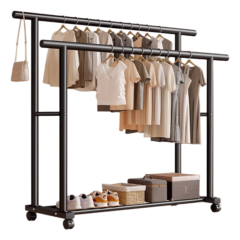Shunyou Double Rod Floor Standing Coat Rack Indoor Mobile Clothes Hanger Storage Drying Rack Dormitory Clothes Drying Rack SY-1212