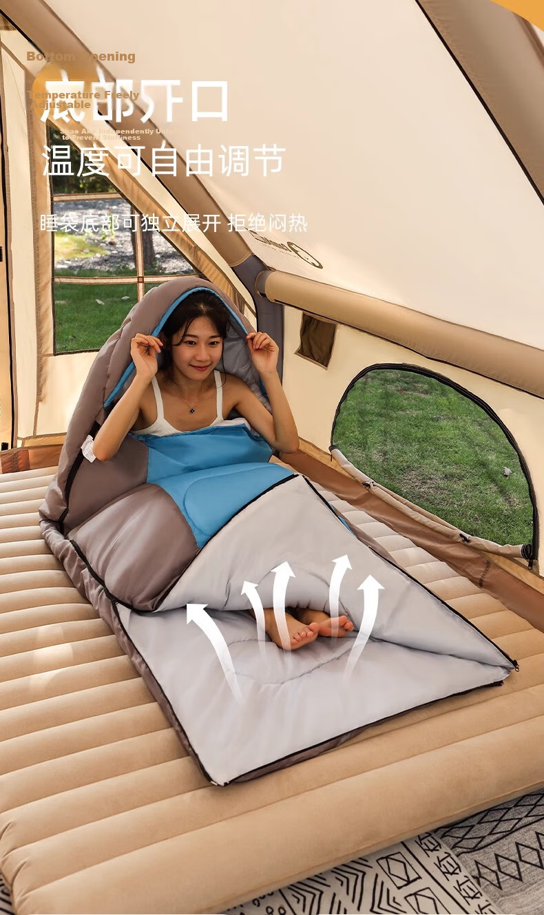 BeiJiLang Adult Outdoor Travel Winter And Four-Season Warm Camping Double-Person Dirt-Proof Hollow Cotton Sleeping Bag, 1.35KG, Army Gree 10