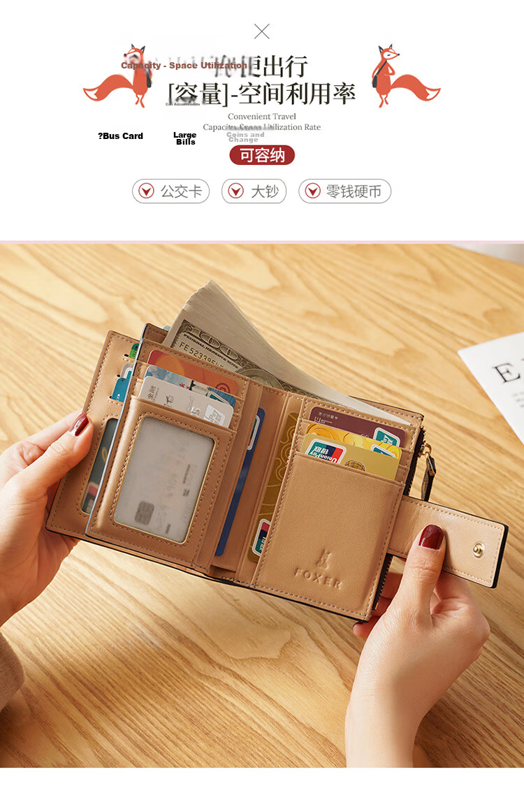 Gold Fox Women's Large Capacity Short Bi-Fold Card Holder Zipper Wallet Clutch Luxury Girlfriend Birthday Gift 5