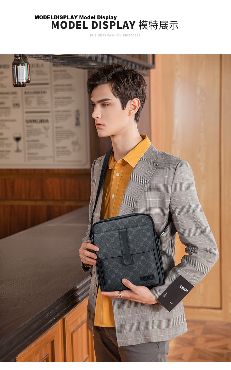 GOLF GOLF Men's Large Capacity Fashion Printed Single Shoulder Bag, Vertical Style, Suitable for iPad and Mobile Phone, Business Casual Small Square Bag, Men's Crossbody Bag, 5I798466J Gray with Black 16