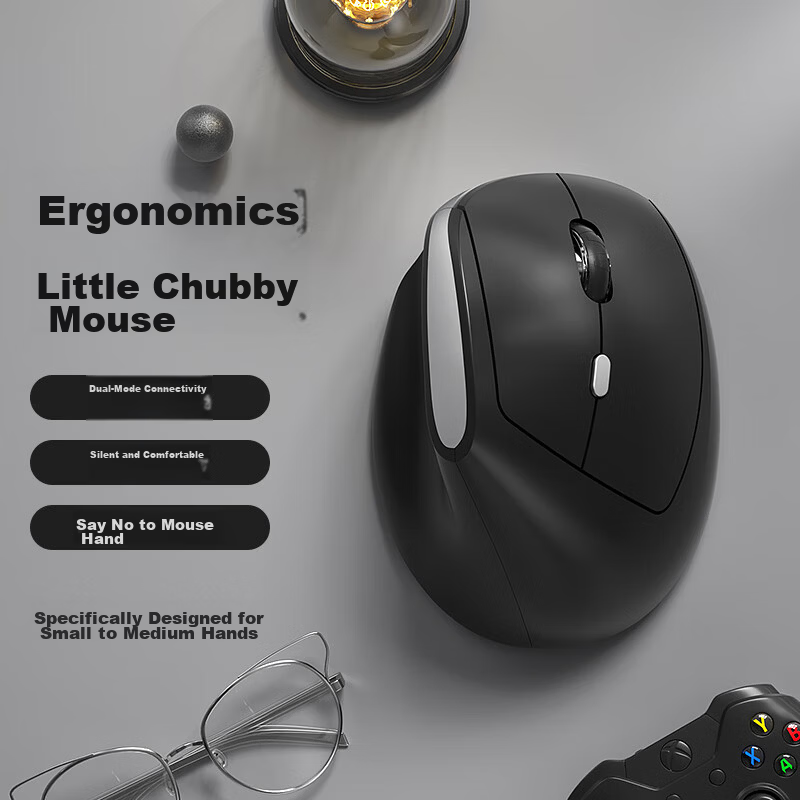 B.O.W Hangshi MD190mini Wireless Bluetooth Dual-Mode Office Mouse Ergonomic Vertical Mouse for Small to Medium Hands Compatible with Tablet Laptop Desktop Gray Black