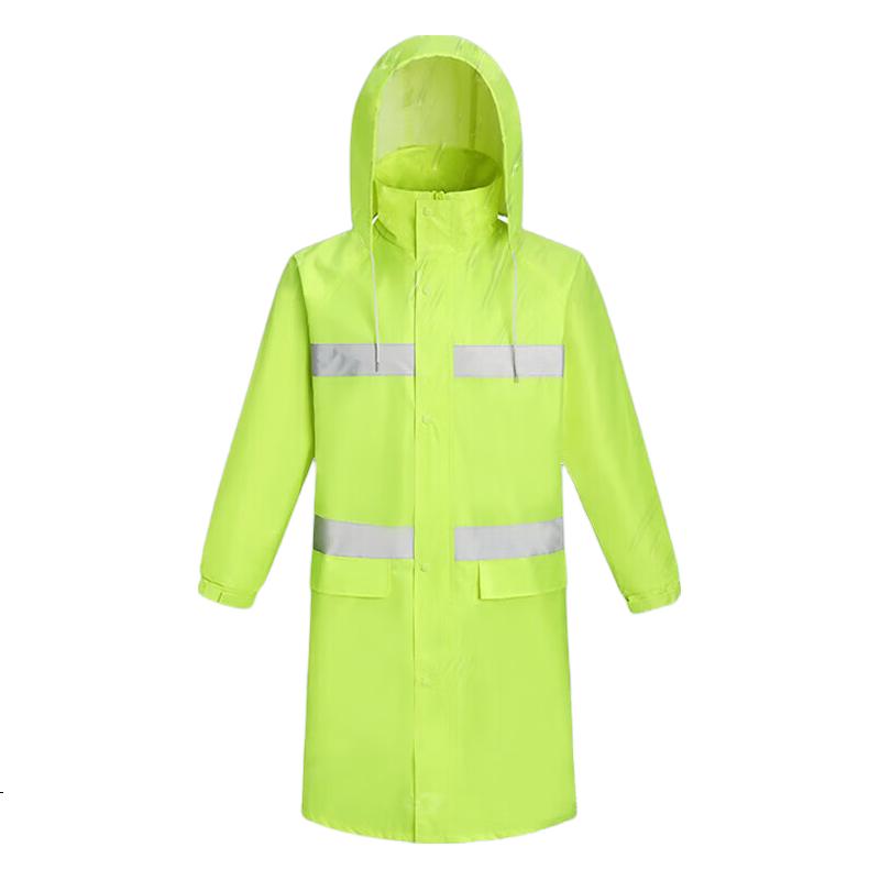 Caiyile Long Raincoat Adult Heavy Rain Flood Outdoor Construction Safety Reflective Work Rain Poncho Long Raincoat Fluorescent Green 3XL