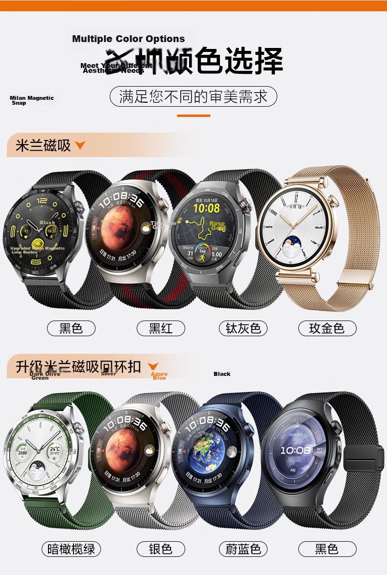 Watchbond Compatible with Huawei Watch GT7 Strap, Suitable for Watch6pro/GT6/5/4/3/Watch5/GT6Pro, Milanese Magnetic Metal Sports Style 46mm Strap 6