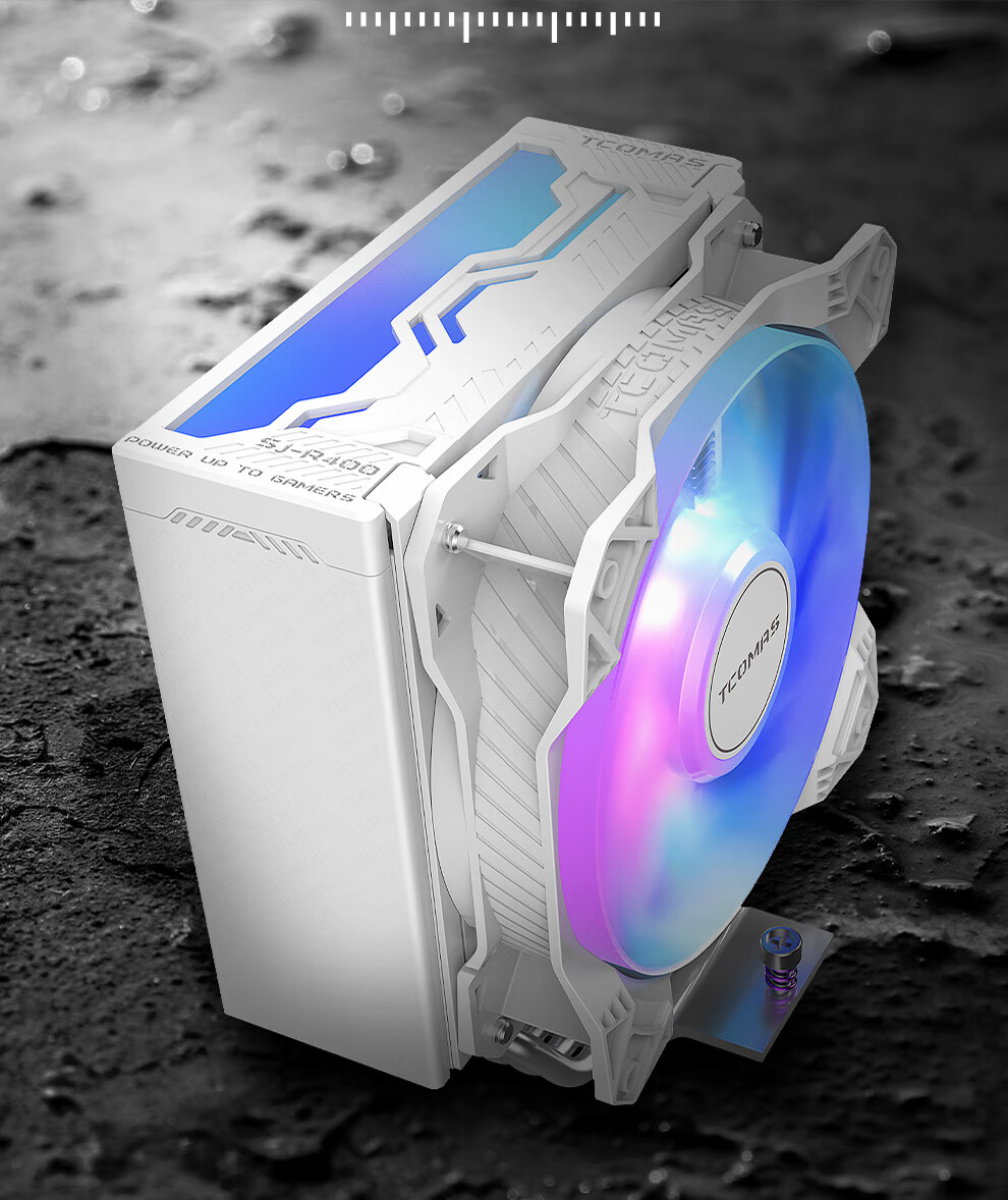 TCOMAS Titanium Zirconium R400 White CPU Air Cooler with 4 Heat Pipes, 245W Thermal Dissipation, ARGB Lighting Sync, 2500 High RPM Fan, Compatible with AM5/AM4/AM3 5