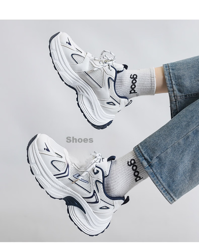 Warrior Official Dad Shoes for Women, Autumn Season Height-Increasing Thick-Soled Sneakers, Versatile Breathable Casual Shoes for Female Students 9