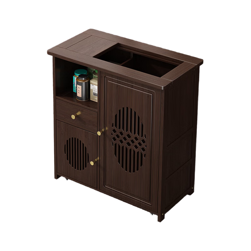 Taomengju New Chinese Style Mobile Tea Table Home Small Tea Stand Living Room Tea Cart Balcony Tea Table Kettle Integrated Tea Cabinet Side Table