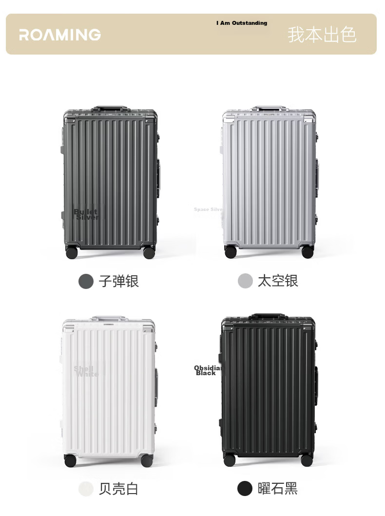 ROAMING Aluminum Frame Suitcase, Large Capacity Luggage for Men And Women, Travel Case with Password Lock, Space Silver, 28 Inches 23