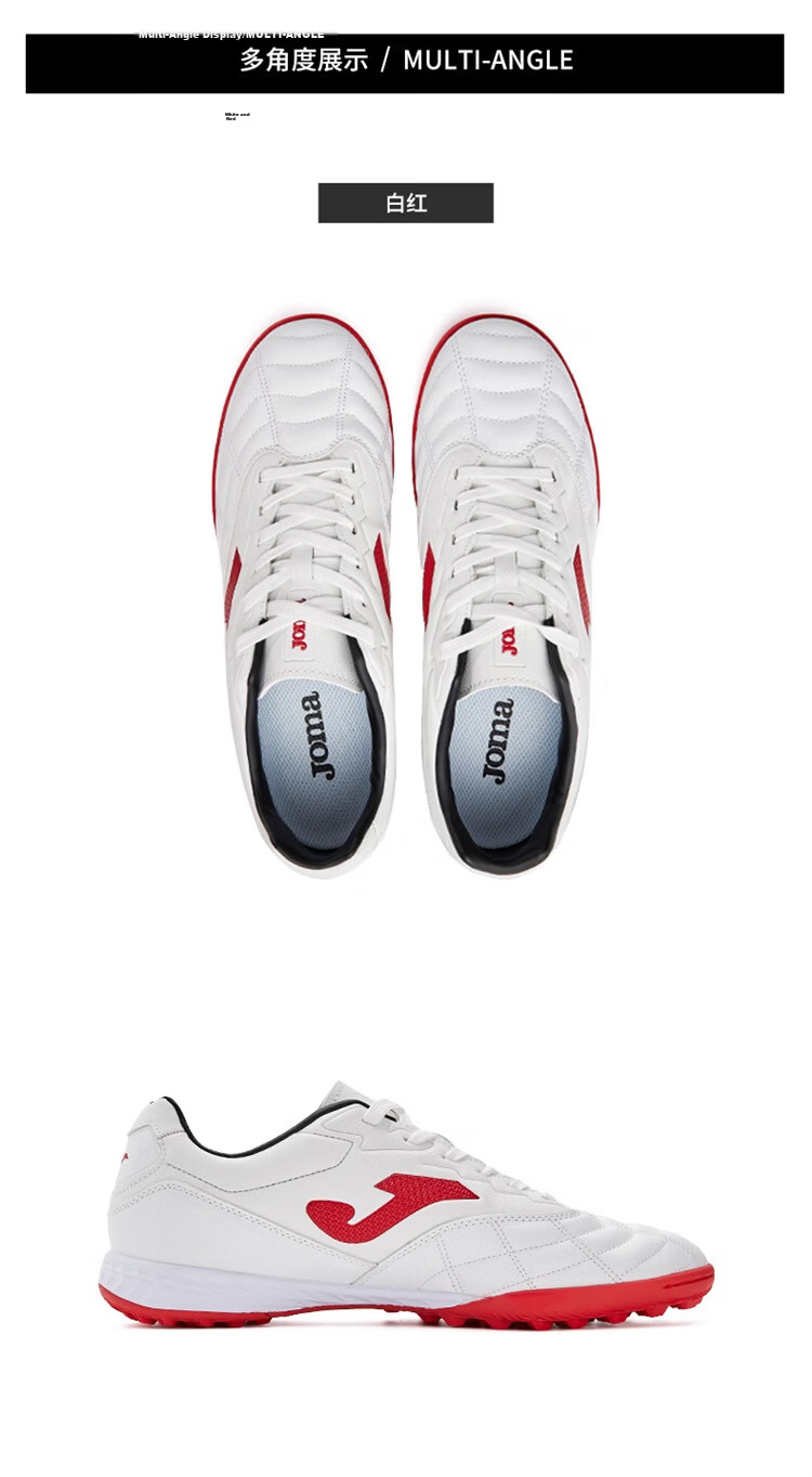 JOMA Soccer Shoes with Molded Studs for Adults, Men, Women And Youth TF Non-Slip Professional Competition Football Training Shoes White Red Size 42 6