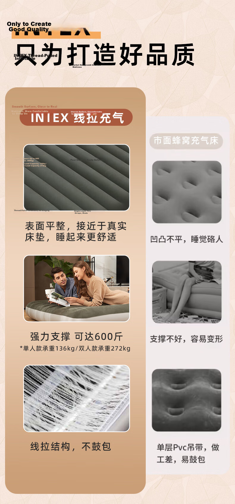 INTEX Inflatable Mattress, Camping Air Bed, Car Outdoor Moisture-Proof Mat, Home Nap Lounger, Double Folding Bed, 64108 9