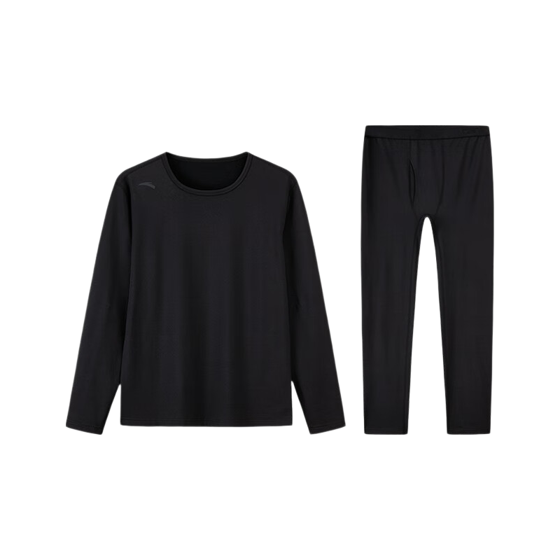 ANTA Warm Core Men's Anti-Static Fleece Lined Thermal Underwear Set Crew Neck Top and Bottom Base Layer