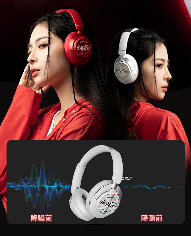 Coca-Cola T-68 Pro Over-Ear Bluetooth Headphones ANC Active Noise Cancelling Wireless Gaming Sports Music Headset Long Battery Life AI Simultaneous Translation Student Couple Birthday Gift 2