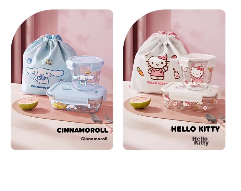 MANCHAOJIA Sanrio Glass Lunch Box Microwave Heating Fresh-Keeping Bowl Office Bento Soup Bowl Hello Kitty 700ML 7