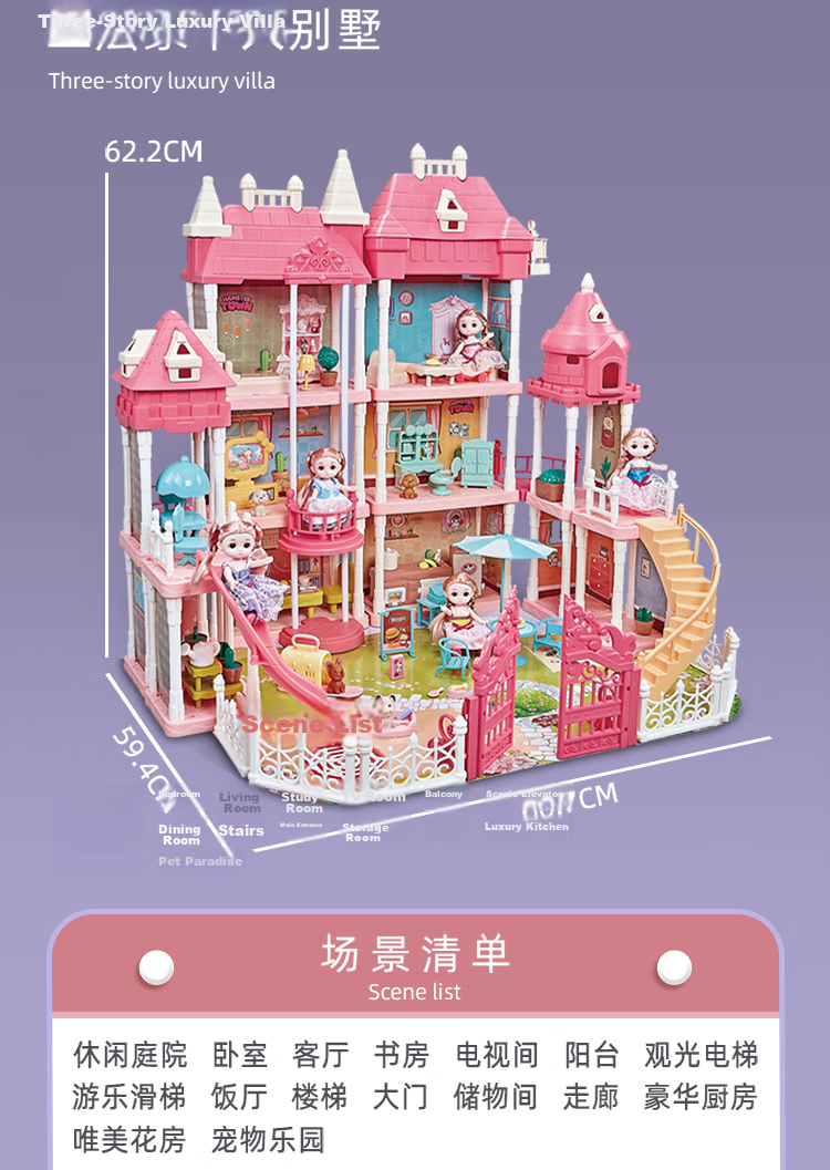 YaSiNi Doll Villa, Children's Toy, Girl's Transformable Castle, Dress-Up Dolls, Pretend Play, DIY Birthday Gift 16