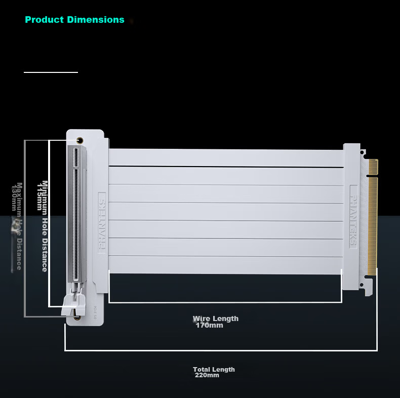 PHANTEKS PCI-E 5.0 Black Rotatable Vertical Bracket Extension Cable Kit / Universal 7-Slot ATX Case / ARGB Light Strip / Anti-EMI / 5090 Graphics Card 7