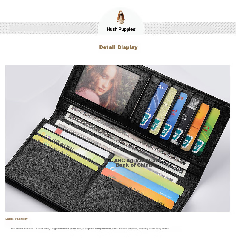 Hush Puppies Men's Genuine Leather Casual Long Wallet Multi-Card Holder Birthday Gift Practical Wallet for Boyfriend 8
