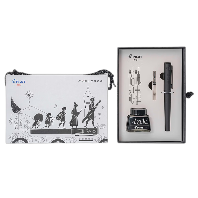 PILOT Explorer Fountain Pen Set Signature Pen New Explorer Gift Box with Ink and Knot Journal Series FPEX2FBM F Tip Matte Black